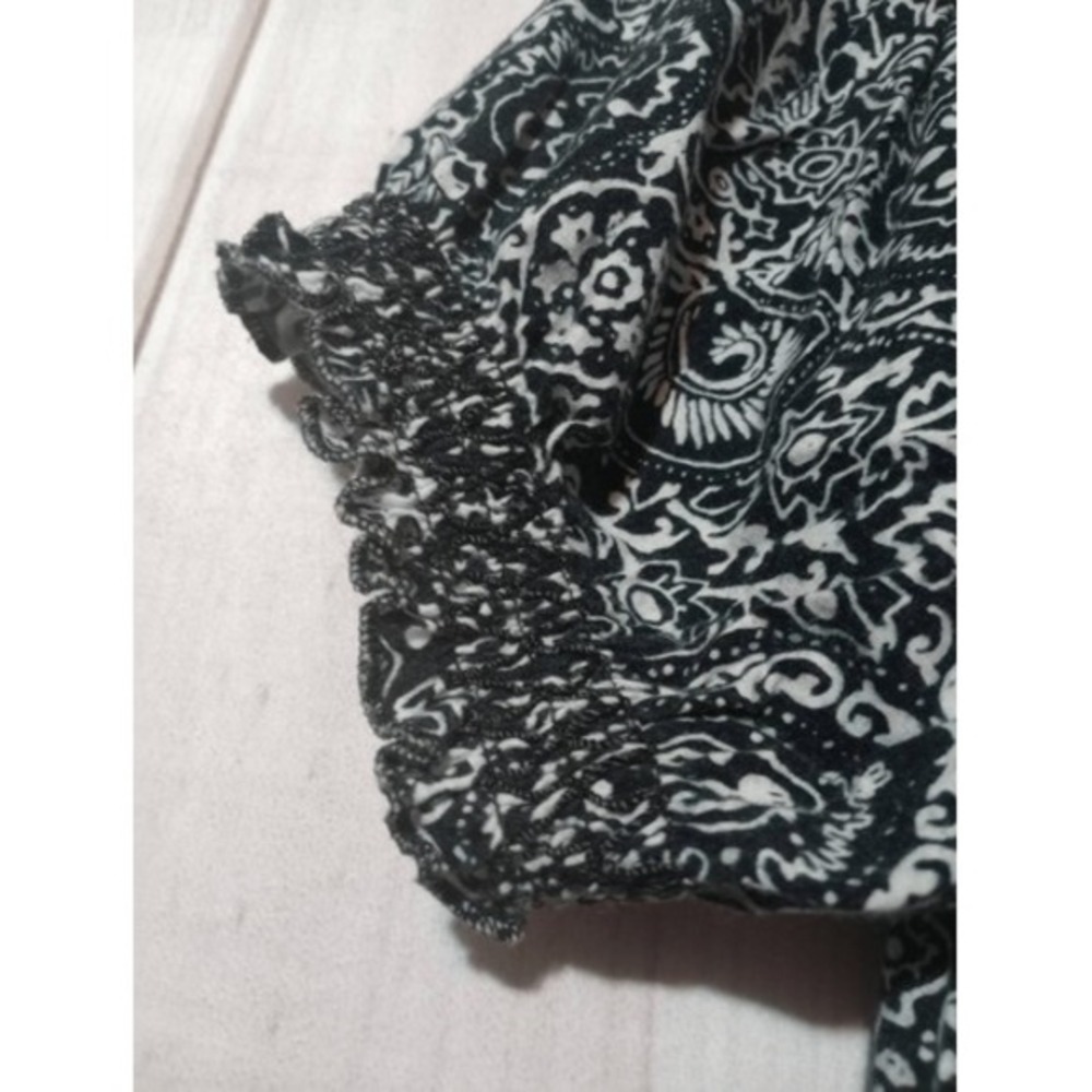 Lauren Ralph Lauren Black White‎ Paisley Smocked Peasant Blouse Top Large Cotton - Picture 5 of 7